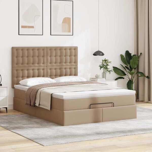vidaXL Ottoman-Bett mit Matratze Cappuccino-Braun 140x190cm Kunstleder