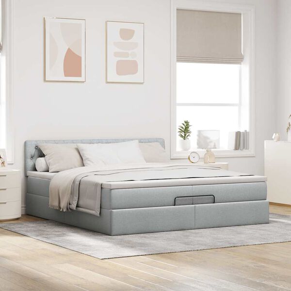 vidaXL Ottoman-Bett mit Matratze Hellgrau 200x200 cm Stoff