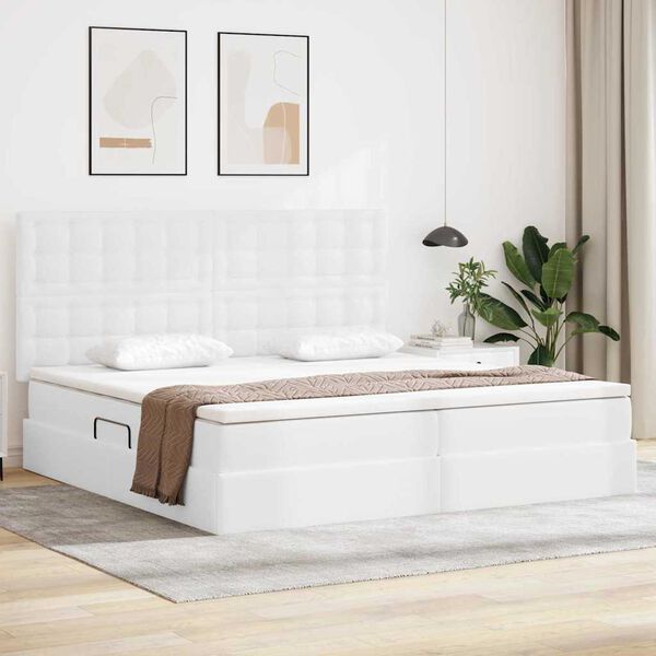vidaXL Aufbewahrungsbett mit Matratze Reinwei&szlig; 200 x 200 cm Kunstleder