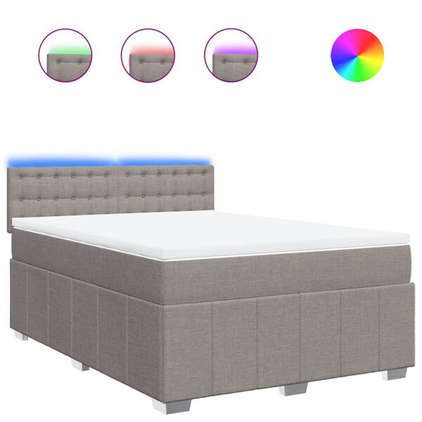 vidaXL Boxspringbett mit Matratze Taupe 140x200 cm Stoff