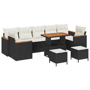 vidaXL Gartensofa-set mit Kissen 10 pcs Schwarz Poly Rattan