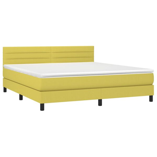 vidaXL Boxspringbett mit Matratze & LED Gr&uuml;n 180x200 cm Stoff