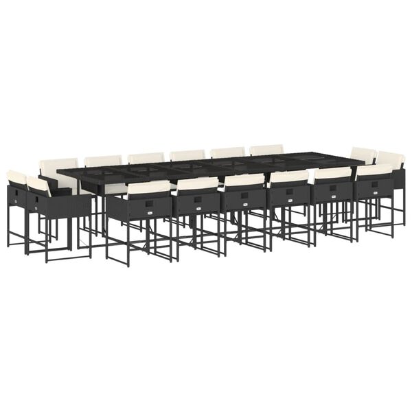 vidaXL 17-tlg. Garten-Essgruppe mit Kissen Schwarz Poly Rattan
