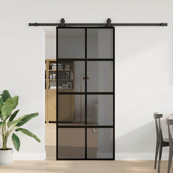 vidaXL Schiebet&uuml;r mit Beschlag Schwarz 90x205 cm Hartglas