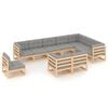 vidaXL 10-tlg. Garten-Lounge-Set mit Kissen Massivholz Kiefer