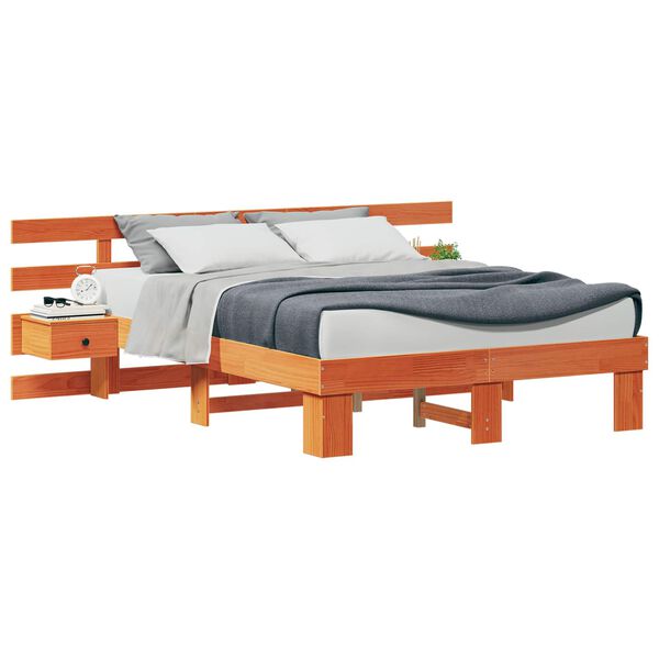 vidaXL Bettrahmen mit Kopfteil Braun 140 x 190 cm Massives Kiefernholz
