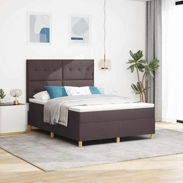 vidaXL LED Boxspringbett mit Matratze Dunkelbraun 140 x 190 cm Stoff