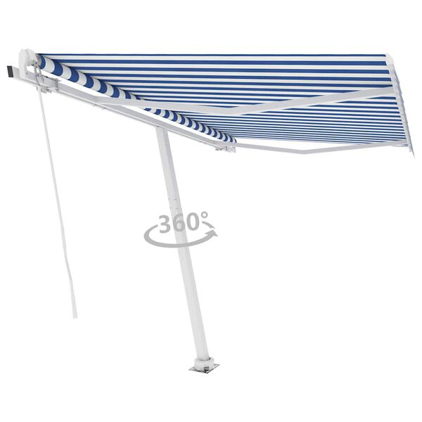 vidaXL Standmarkise Manuell Einziehbar 350x250 cm Blau/Wei&szlig;