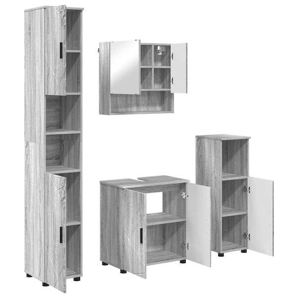 vidaXL Badezimmerm&ouml;bel-Set 4 pcs Graues Sonoma Holzwerkstoff & Metall