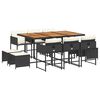 vidaXL 11-tlg. Garten-Essgruppe mit Kissen Schwarz Poly Rattan
