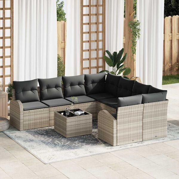 vidaXL Sofa Set mit Kissen 9 pcs Hellgrau und Dunkelgrau Poly-Rattan