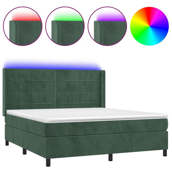 vidaXL Boxspringbett mit Matratze & LED Dunkelgr&uuml;n 160x200 cm Samt