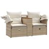 vidaXL Gartensofa 2-Sitzer mit Dach und Hockern Beige Poly Rattan