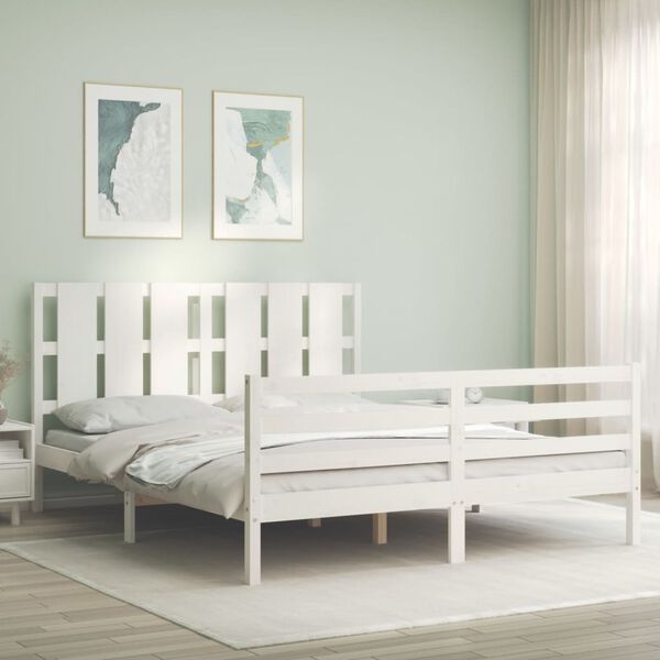 vidaXL Massivholzbett mit Kopfteil Wei&szlig; 160x200 cm