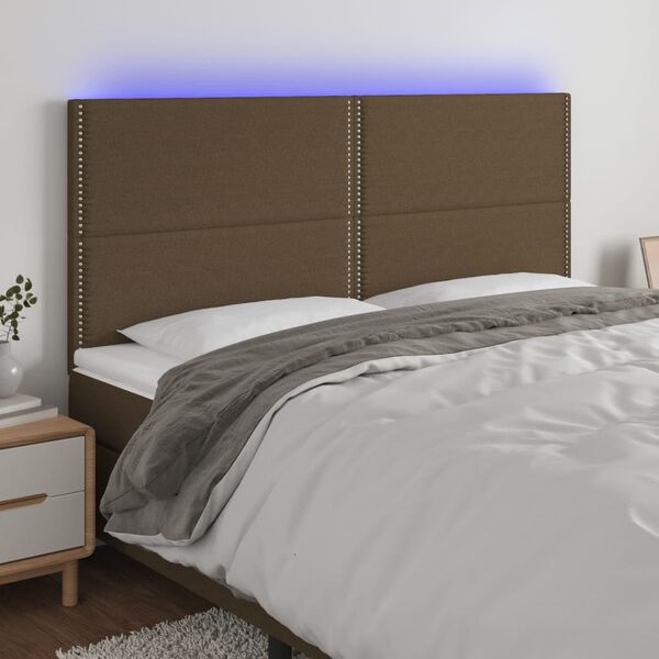 vidaXL LED Kopfteil Dunkelbraun 200x5x118/128 cm Stoff