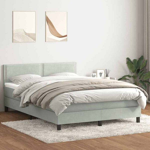 vidaXL Boxspringbett mit Matratze & LED Hellgrau 140x210 cm Samt