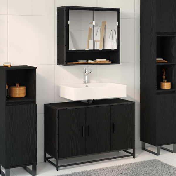 vidaXL Badezimmerm&ouml;bel-Set 2 pcs Schwarz Eichen-Optik Holzwerkstoff