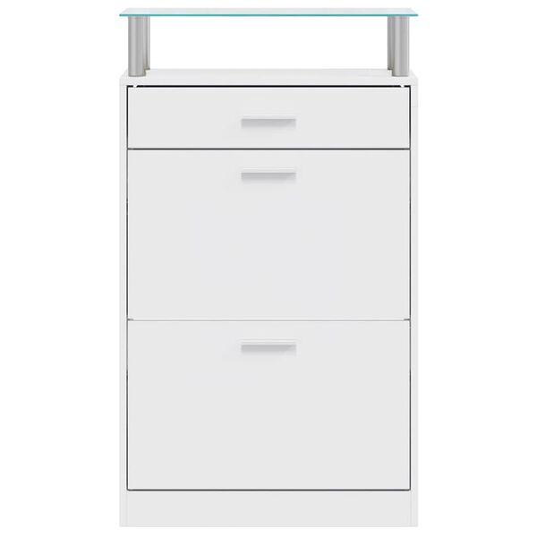 vidaXL Schuhschrank mit Schubfach und oberem Glasregal Holz Wei&szlig;