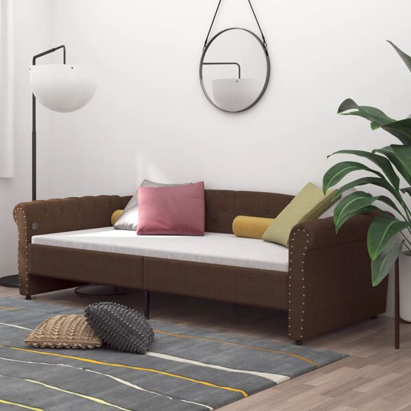 vidaXL Tagesbett mit Matratze USB Braun Stoff 90x200 cm