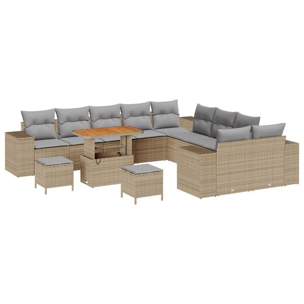 vidaXL Gartensofa-set mit Kissen 13 pcs Beige Poly-Rattan