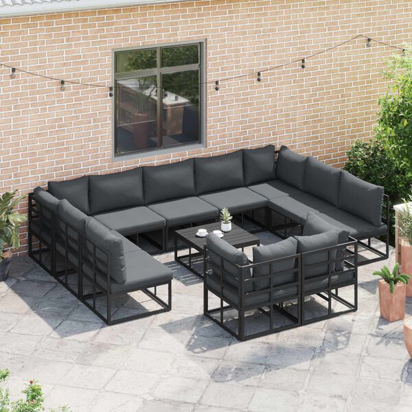 vidaXL Gartensofa-set mit Kissen 11 pcs Schwarz Aluminium