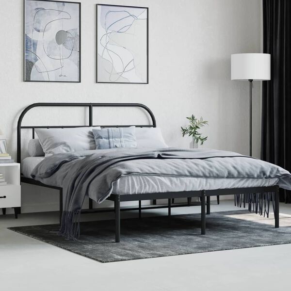 vidaXL Bettgestell mit Kopfteil Metall Schwarz 140x200 cm