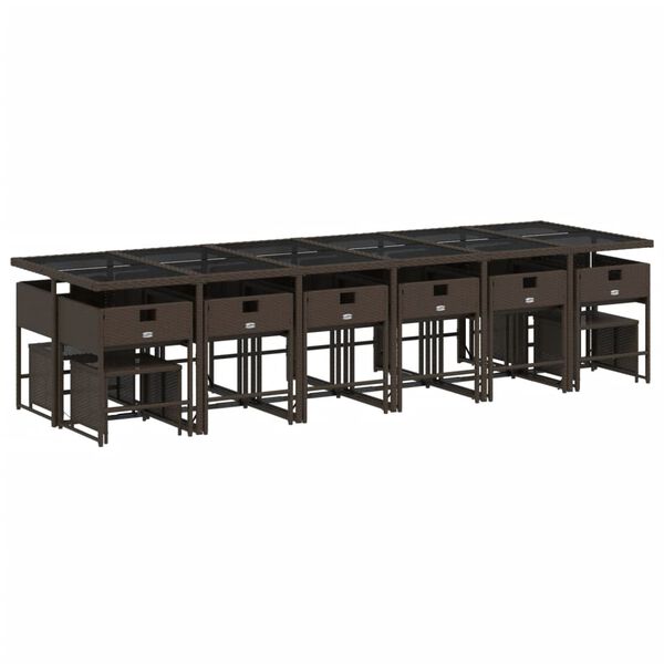 vidaXL 17-tlg. Garten-Essgruppe mit Kissen Braun Poly Rattan