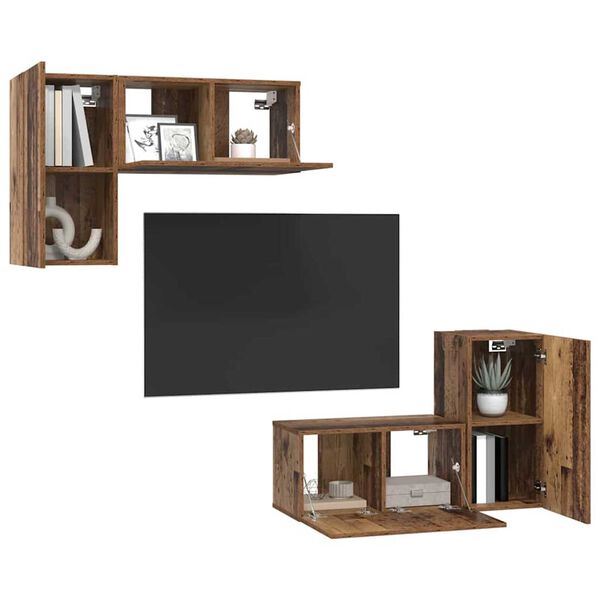 vidaXL TV-Schrankset Wandmontiert 4 pcs Altholz Holzwerkstoff