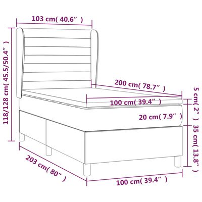 vidaXL Boxspringbett mit Matratze Taupe 100x200 cm Stoff