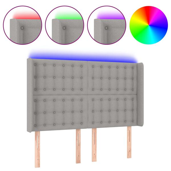 vidaXL LED Kopfteil Hellgrau 147x16x118/128 cm Stoff