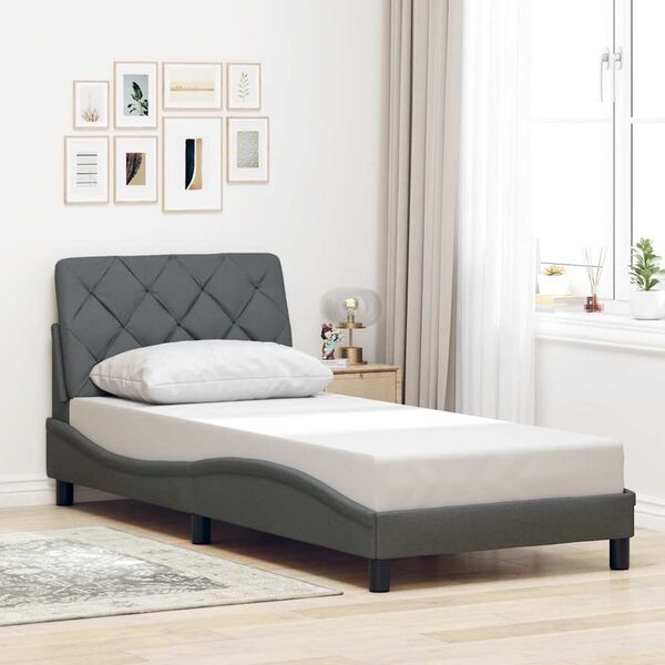 vidaXL Bettgestell mit LED ohne Matratze Dunkelgrau 90x200 cm Stoff