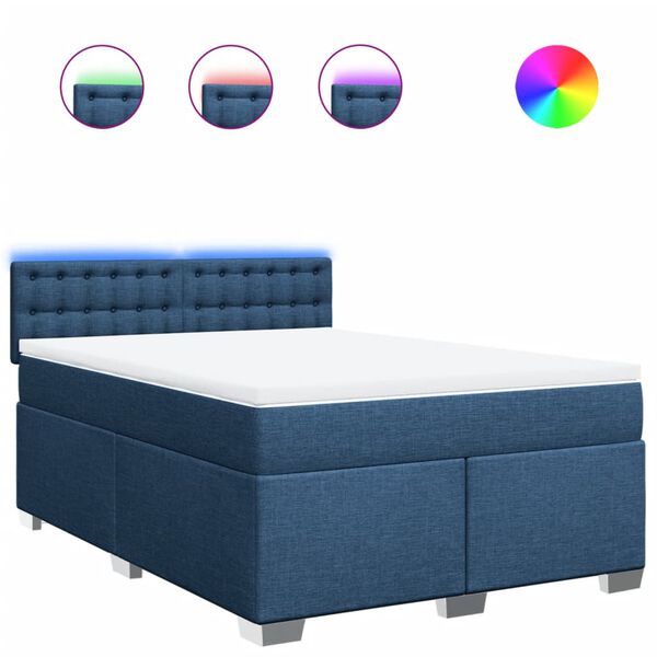 vidaXL Boxspringbett mit Matratze Blau 140x200 cm Stoff