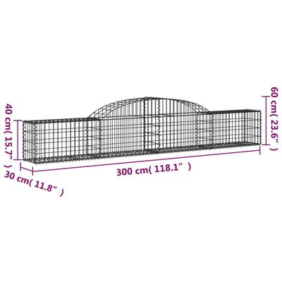 vidaXL Gabionen mit Hochbogen 13 Stk. 300x30x40/60 cm Verzinktes Eisen