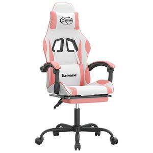 vidaXL Gaming-Stuhl mit Fu&szlig;st&uuml;tze Drehbar Wei&szlig; & Rosa Kunstleder