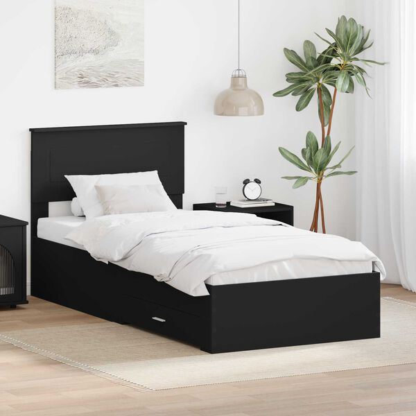 vidaXL Bettrahmen Schwarz und Silber 75 x 190 cm Holzwerkstoff
