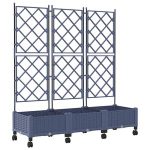 vidaXL Pflanzk&uuml;bel mit Spalier und R&auml;dern 3 Stk. Grau PP
