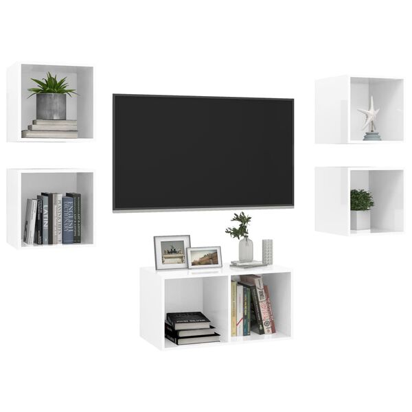 vidaXL 5-tlg. TV-Schrank-Set Hochglanz-Wei&szlig; Holzwerkstoff