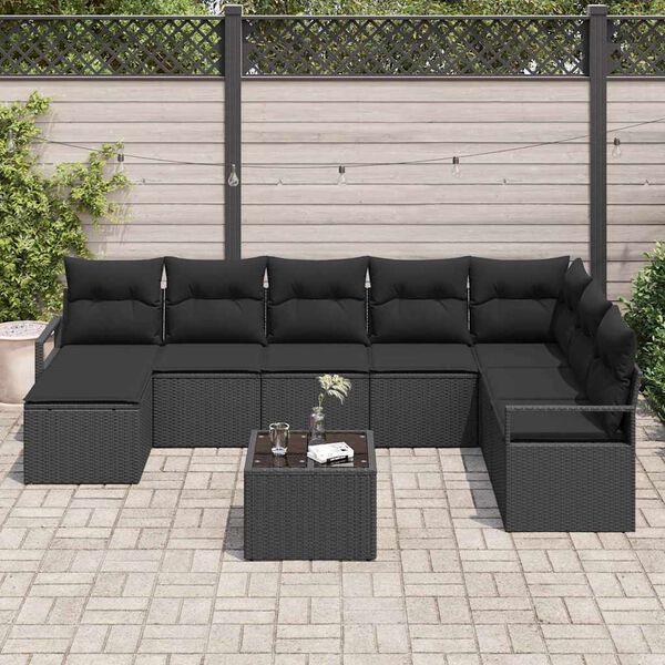 vidaXL Garten-Sofa-Set 9 pcs Schwarz Poly Rattan