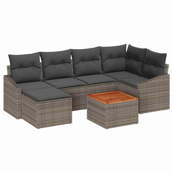vidaXL Gartensofa-set mit Kissen 7 pcs Grau Poly-Rattan