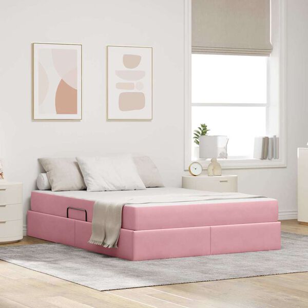 vidaXL Aufbewahrungsbett mit Matratze Rosa 140 x 190 cm Samt