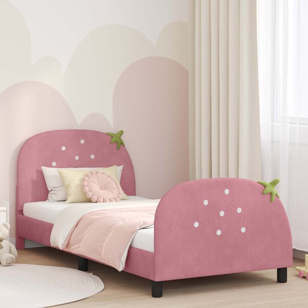 vidaXL Kinderbettgestell mit Kopfteil Rosa 90 x 200 cm Samt