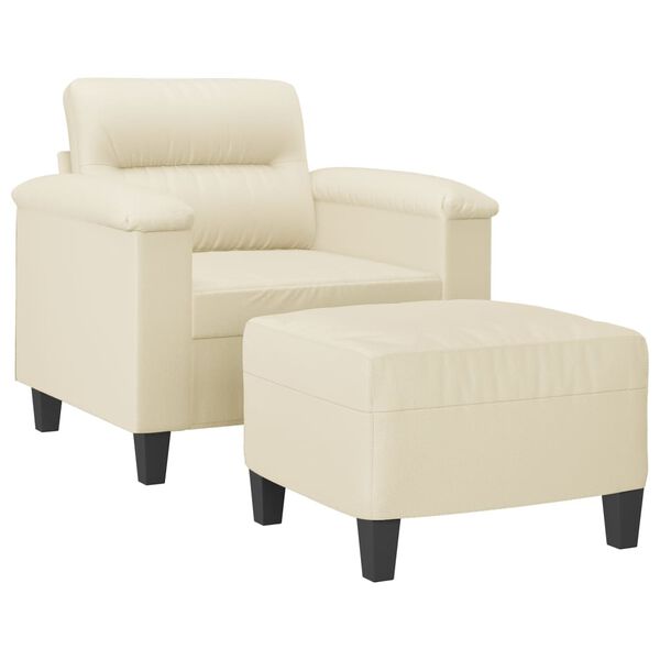 vidaXL Sessel mit Hocker Creme 60 cm Kunstleder