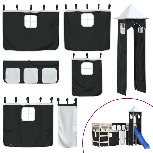 vidaXL Vorhänge für Hochbett mit Turm Weiß und Schwarz Polyester