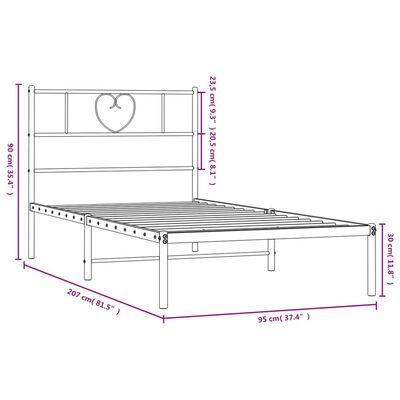 vidaXL Bettgestell mit Kopfteil Metall Schwarz 90x200 cm