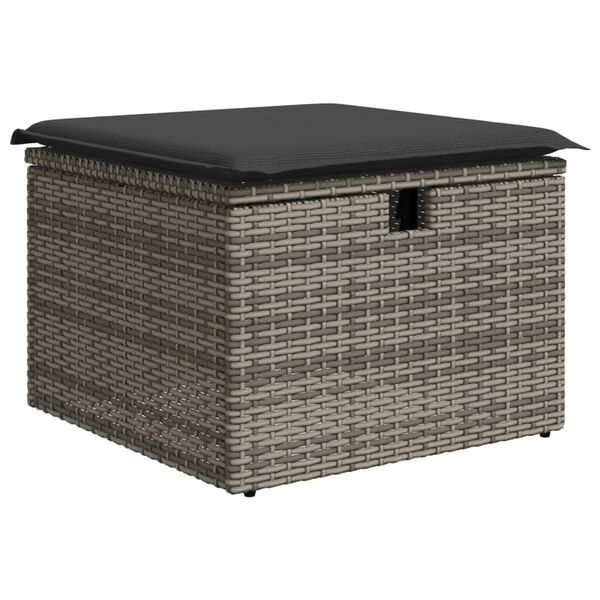 vidaXL Gartenhocker mit Kissen Grau 55x55x37 cm Poly Rattan