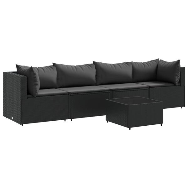 vidaXL 5-tlg. Garten-Lounge-Set mit Kissen Schwarz Poly Rattan