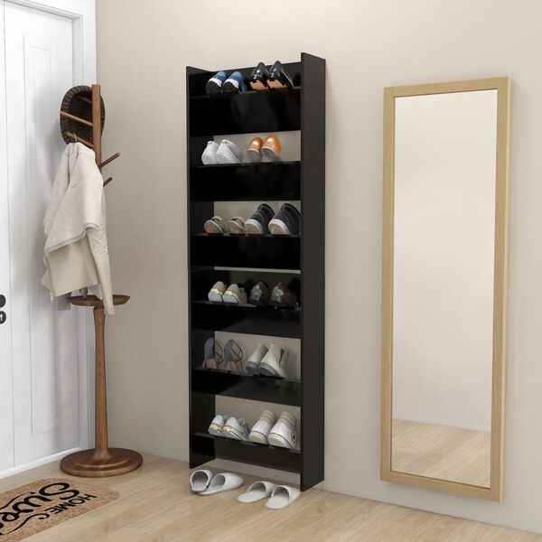 vidaXL Wand-Schuhschr&auml;nke 2 Stk. Schwarz 60x18x90 cm Holzwerkstoff