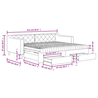 vidaXL Tagesbett Ausziehbar mit Schubladen Schwarz 90x190 cm Stoff