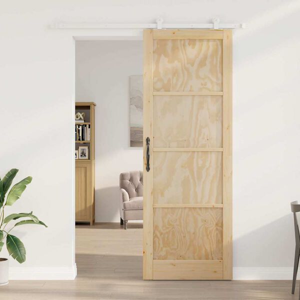 vidaXL Schiebet&uuml;r Braun 83 x 232 cm Massives Kiefernholz