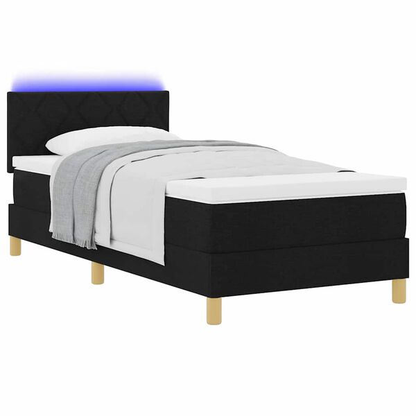 vidaXL LED Boxspringbett mit Matratze Schwarz 90 x 200 cm Stoff